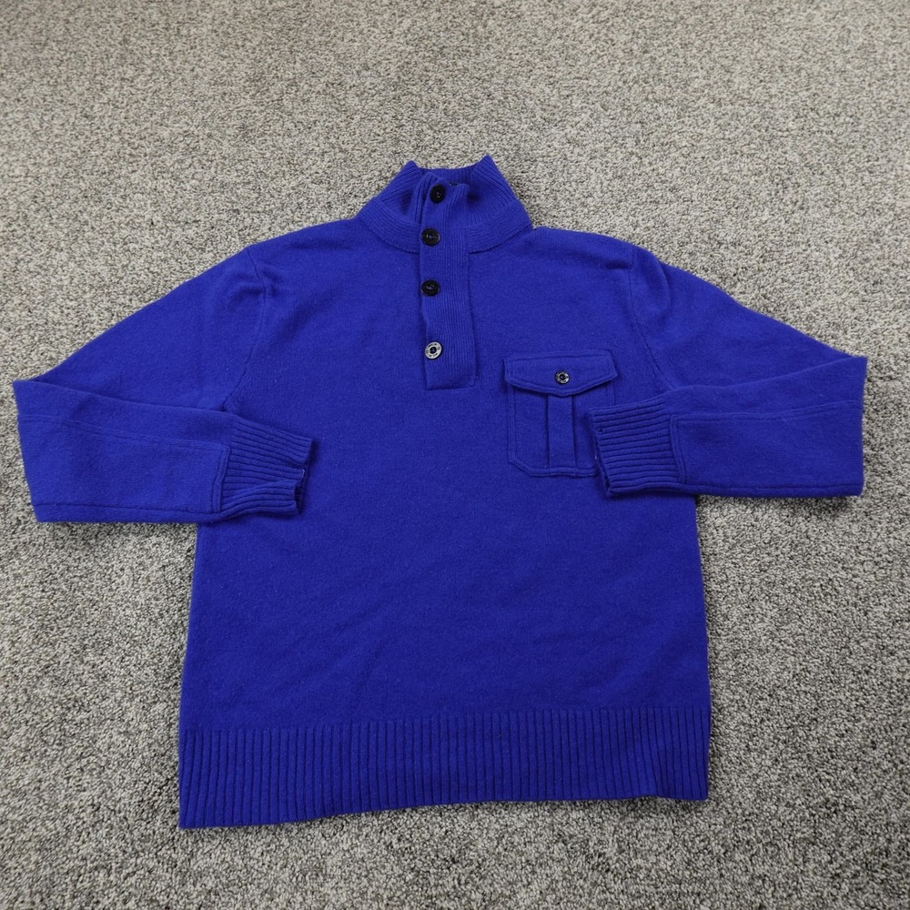 Ralph Lauren Sweater Mens M Blue Lambswool RLX Henley 1/4‎ Zip Pullover Preppy